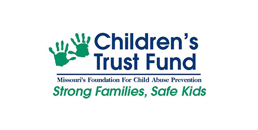 Logo of the Children's Trust Fund with green handprints. Text reads: "Missouri's Foundation For Child Abuse Prevention" and "Strong Families, Safe Kids.